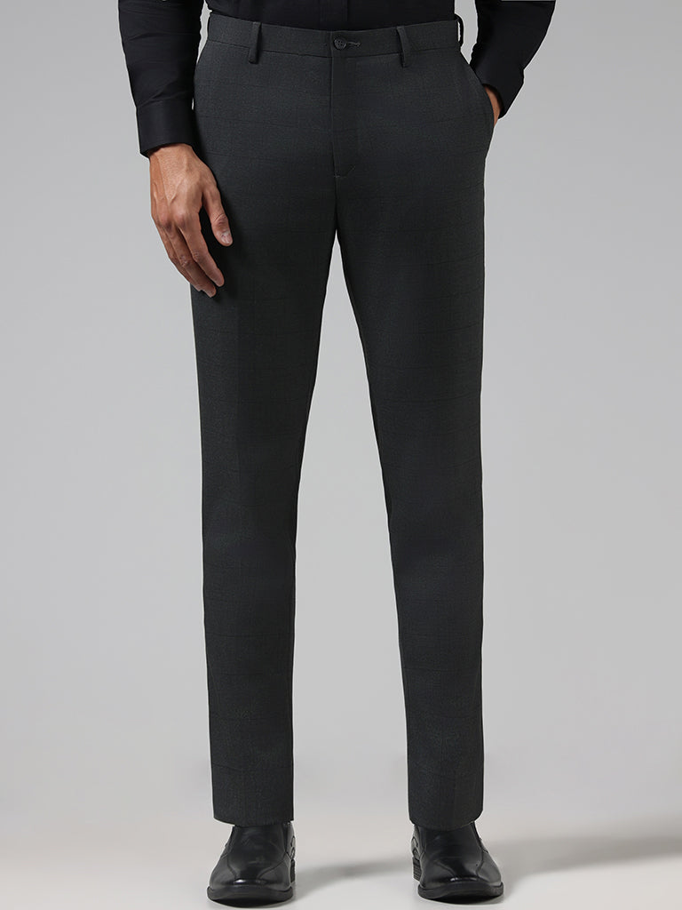 Buy Men Grey Check Slim Fit Formal Trousers Online - 628397 | Peter England
